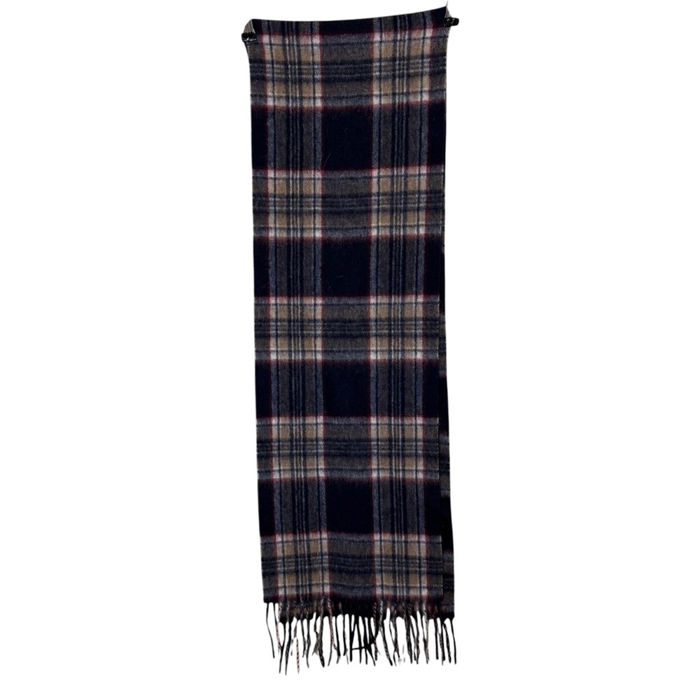Edinburgh Scotland Classic Plaid Lambswool Scarf in Blue, Gray, Tan with Fringe